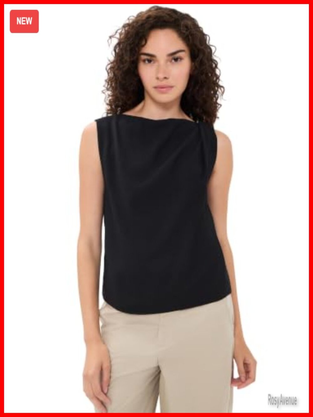 Draped Shoulder Sleeveless Top Relaxed Fit Crew Neck Pullover Blouse - Picture 1 of 5